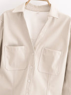 Women's Fall Women Clothing Stylish Simple Faux Leather Slim Shirt