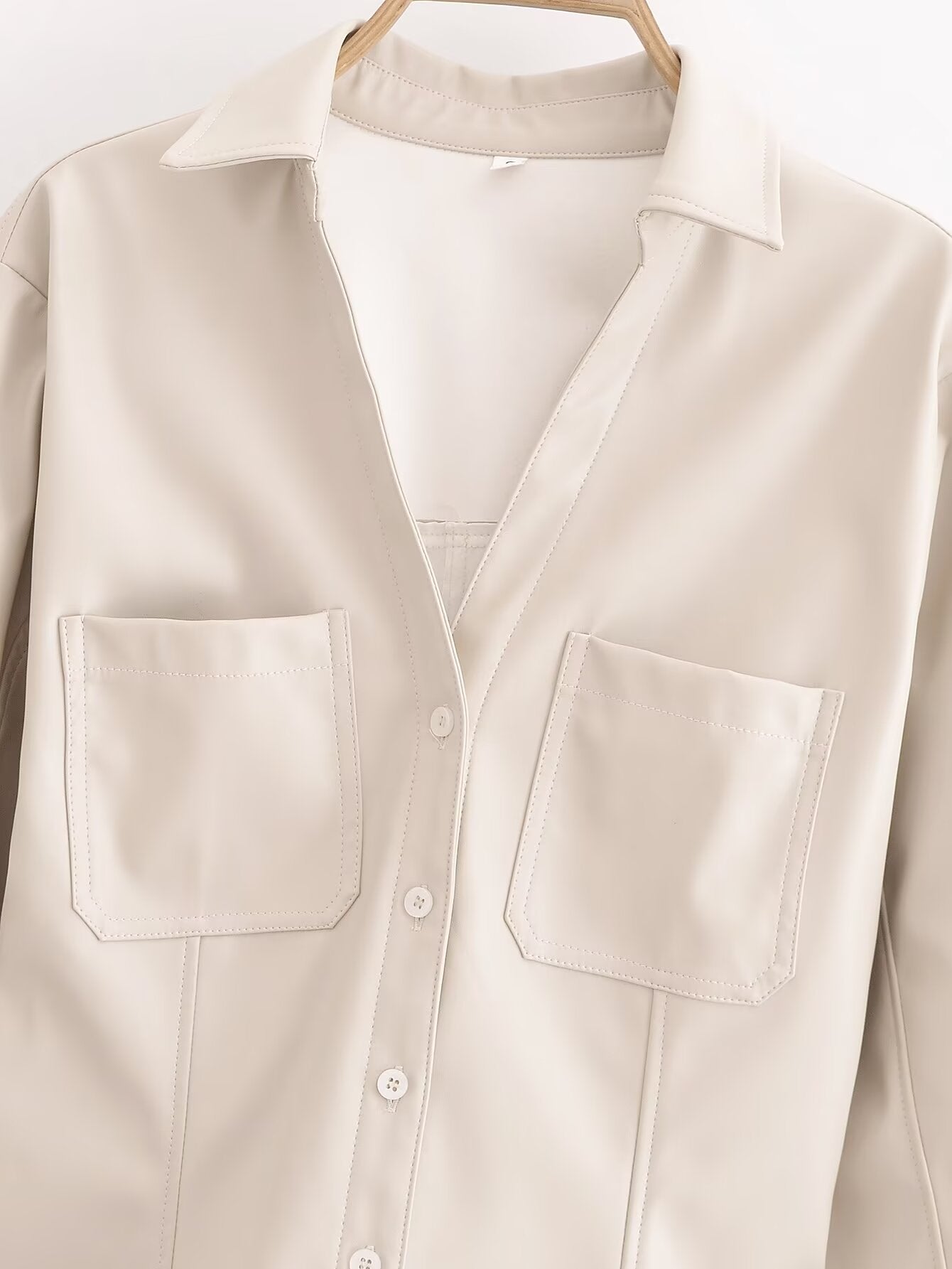 Women's Fall Women Clothing Stylish Simple Faux Leather Slim Shirt