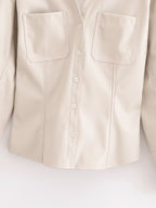 Women's Fall Women Clothing Stylish Simple Faux Leather Slim Shirt