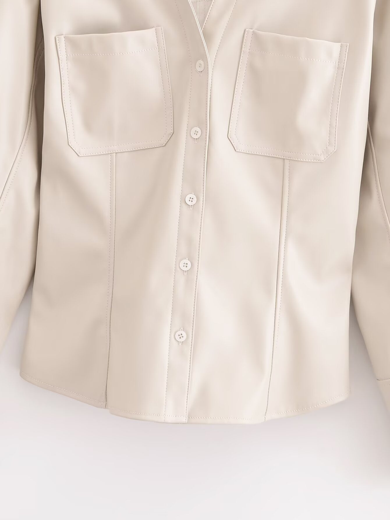 Women's Fall Women Clothing Stylish Simple Faux Leather Slim Shirt