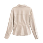 Women's Fall Women Clothing Stylish Simple Faux Leather Slim Shirt