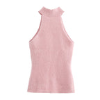 Women's Pearl-Detail Halter Tank Top – Rhinestone Trim
