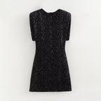 Women's Crew-Neck Sequin Backless Short-Sleeve Mini Dress