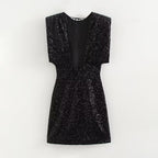 Women's Crew-Neck Sequin Backless Short-Sleeve Mini Dress