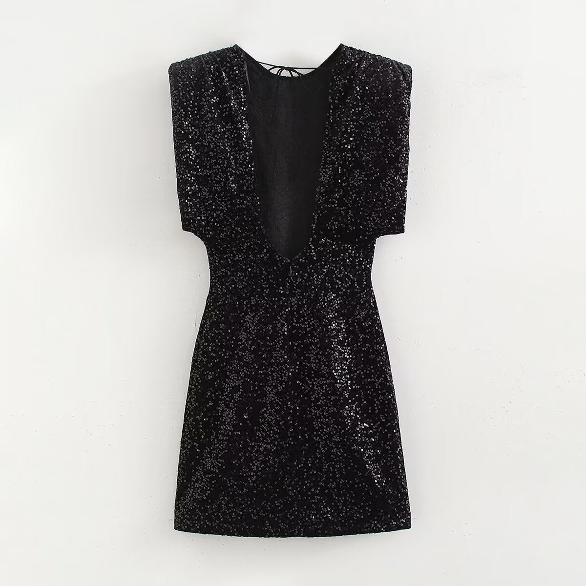Women's Crew-Neck Sequin Backless Short-Sleeve Mini Dress