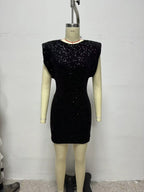 Women's Crew-Neck Sequin Backless Short-Sleeve Mini Dress