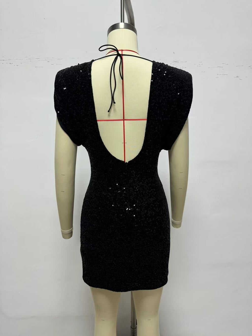 Women's Crew-Neck Sequin Backless Short-Sleeve Mini Dress