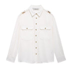 Women's Long Sleeve Shoulder Inlaid Crepe Shirt