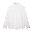 Women's Long Sleeve Shoulder Inlaid Crepe Shirt