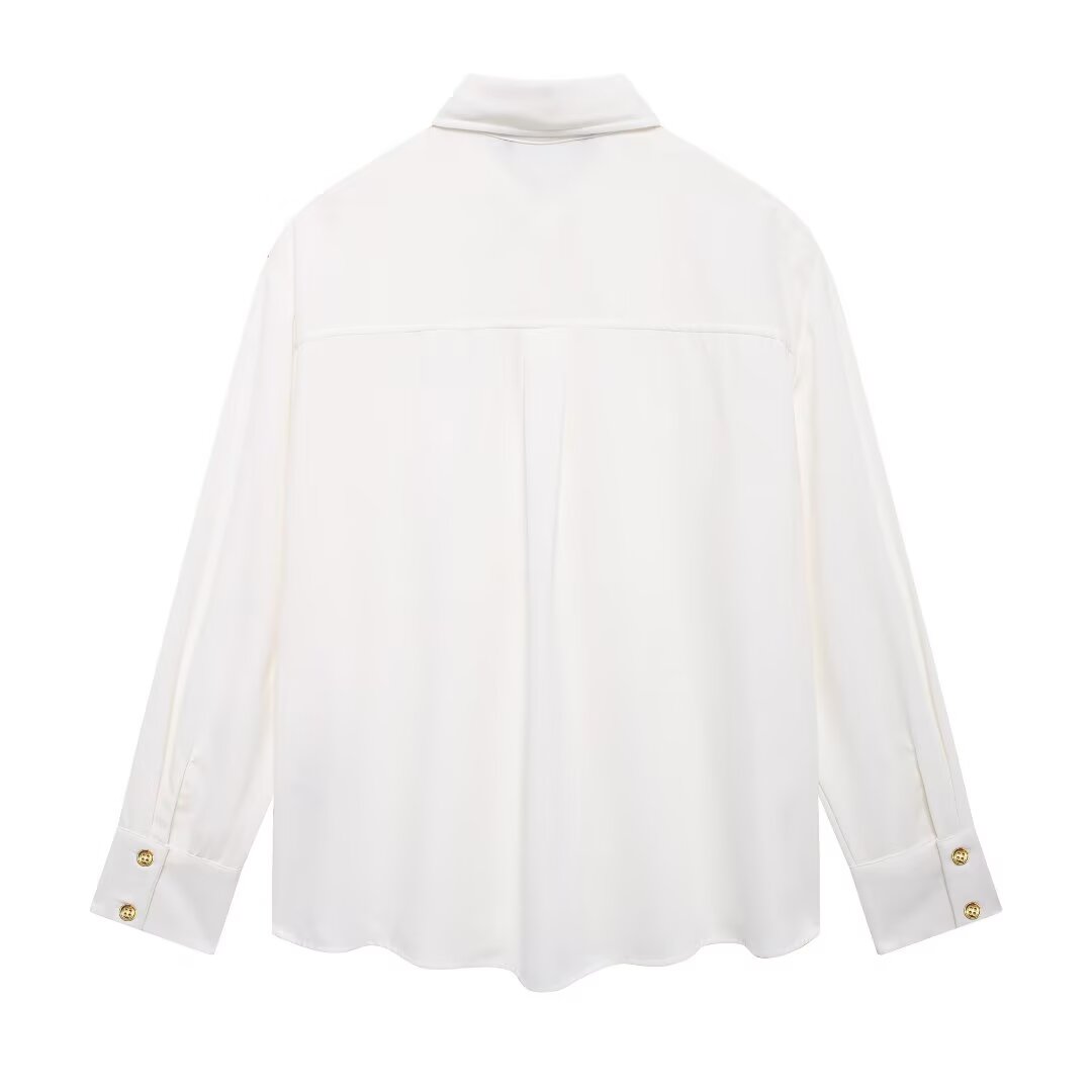 Women's Long Sleeve Shoulder Inlaid Crepe Shirt
