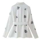 Women's Fall Women Clothing Stylish Simple Beaded Embroidered Satin Long Sleeve Shirt