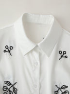 Women's Fall Women Clothing Stylish Simple Beaded Embroidered Satin Long Sleeve Shirt