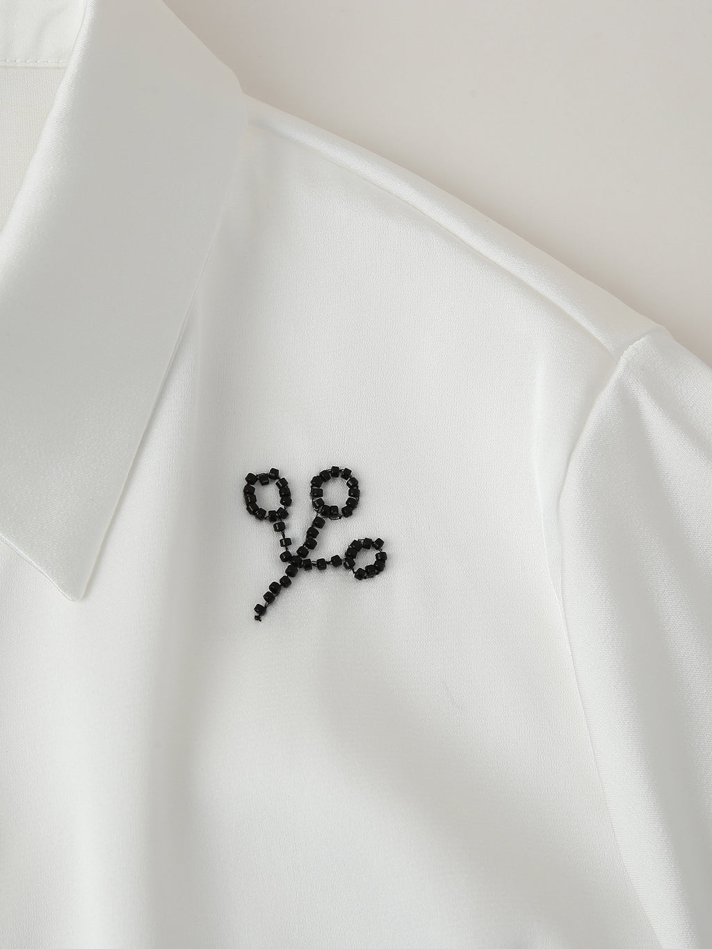 Women's Fall Women Clothing Stylish Simple Beaded Embroidered Satin Long Sleeve Shirt