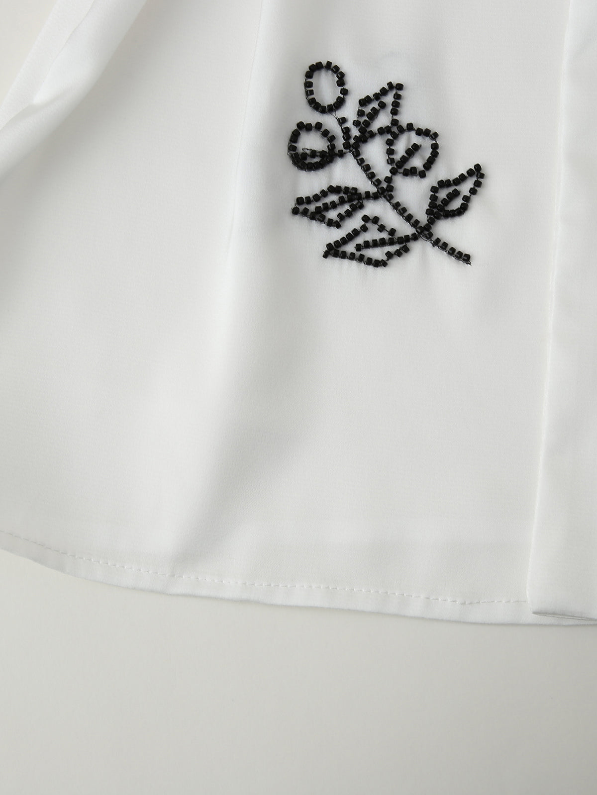 Women's Fall Women Clothing Stylish Simple Beaded Embroidered Satin Long Sleeve Shirt
