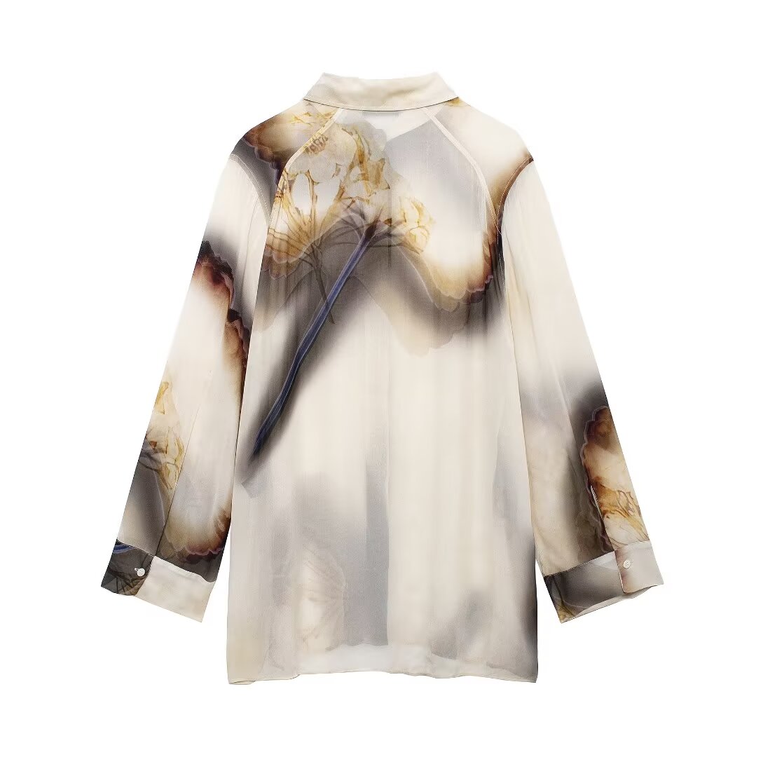 Women's Single Breasted Long Sleeve Printed Shirt