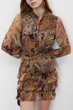 Ethnic Print Belted Shirt Dress