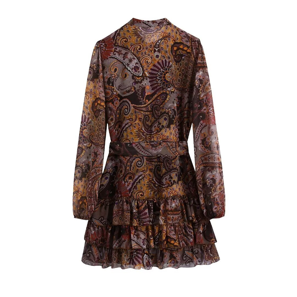 Ethnic Print Belted Shirt Dress