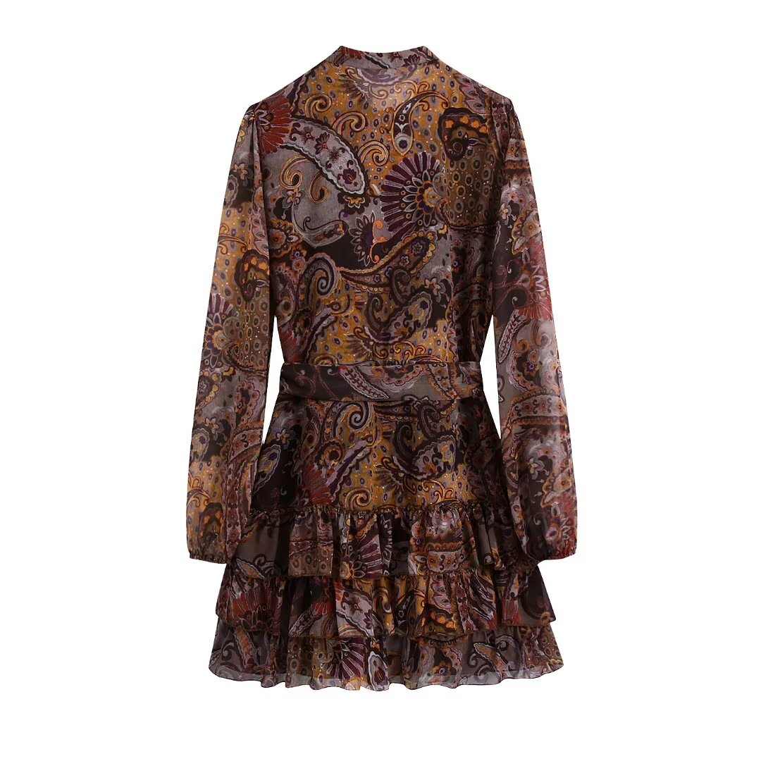 Ethnic Print Belted Shirt Dress