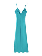 Women's Clothing Long Hollow Out Cutout Decorative Satin Sling Dress