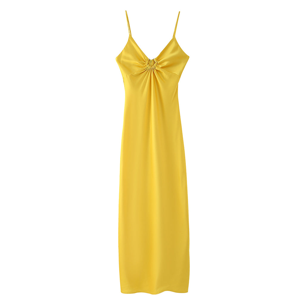 Women's Clothing Long Hollow Out Cutout Decorative Satin Sling Dress