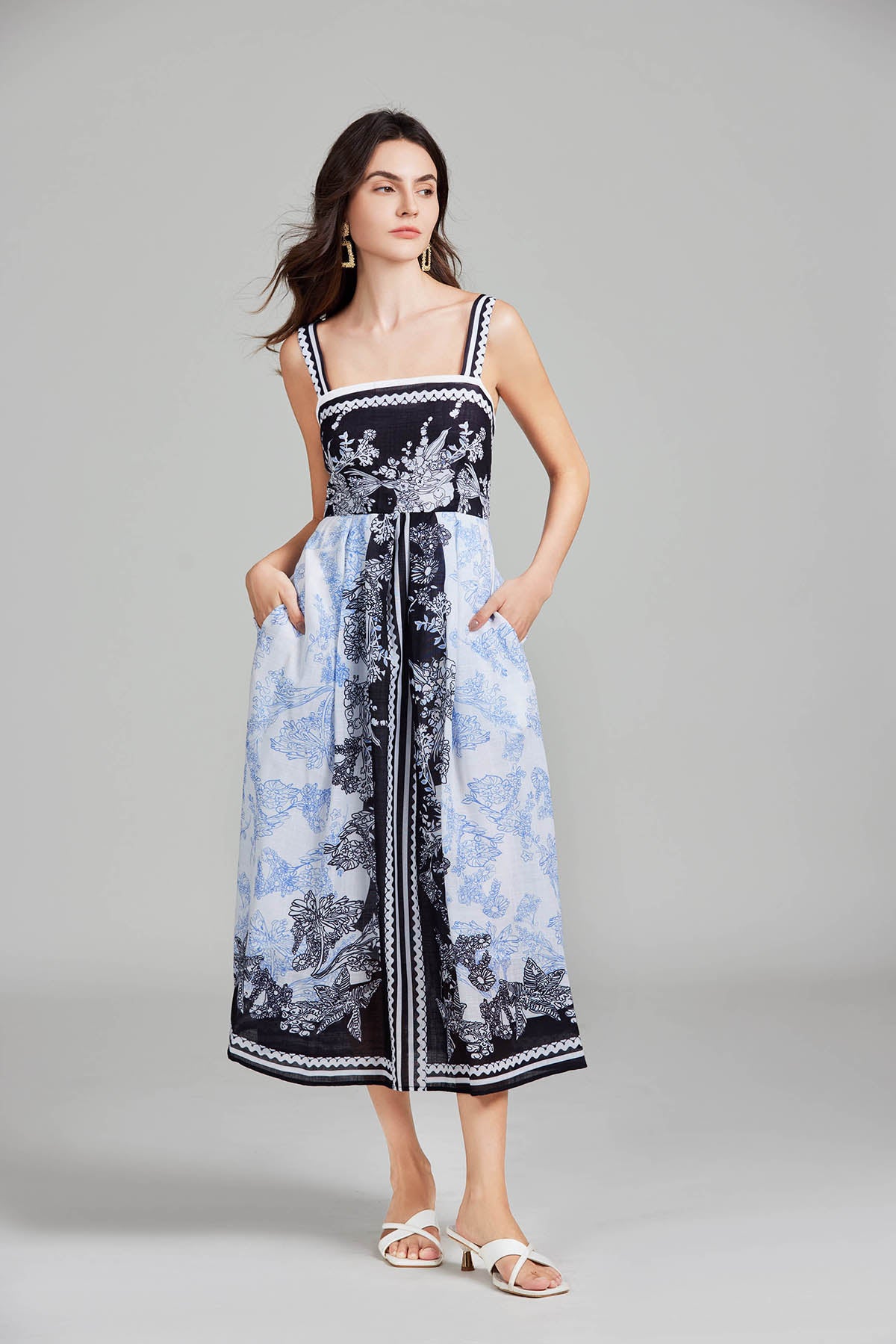 Women's 's Printed Halter A-Line Maxi Dress