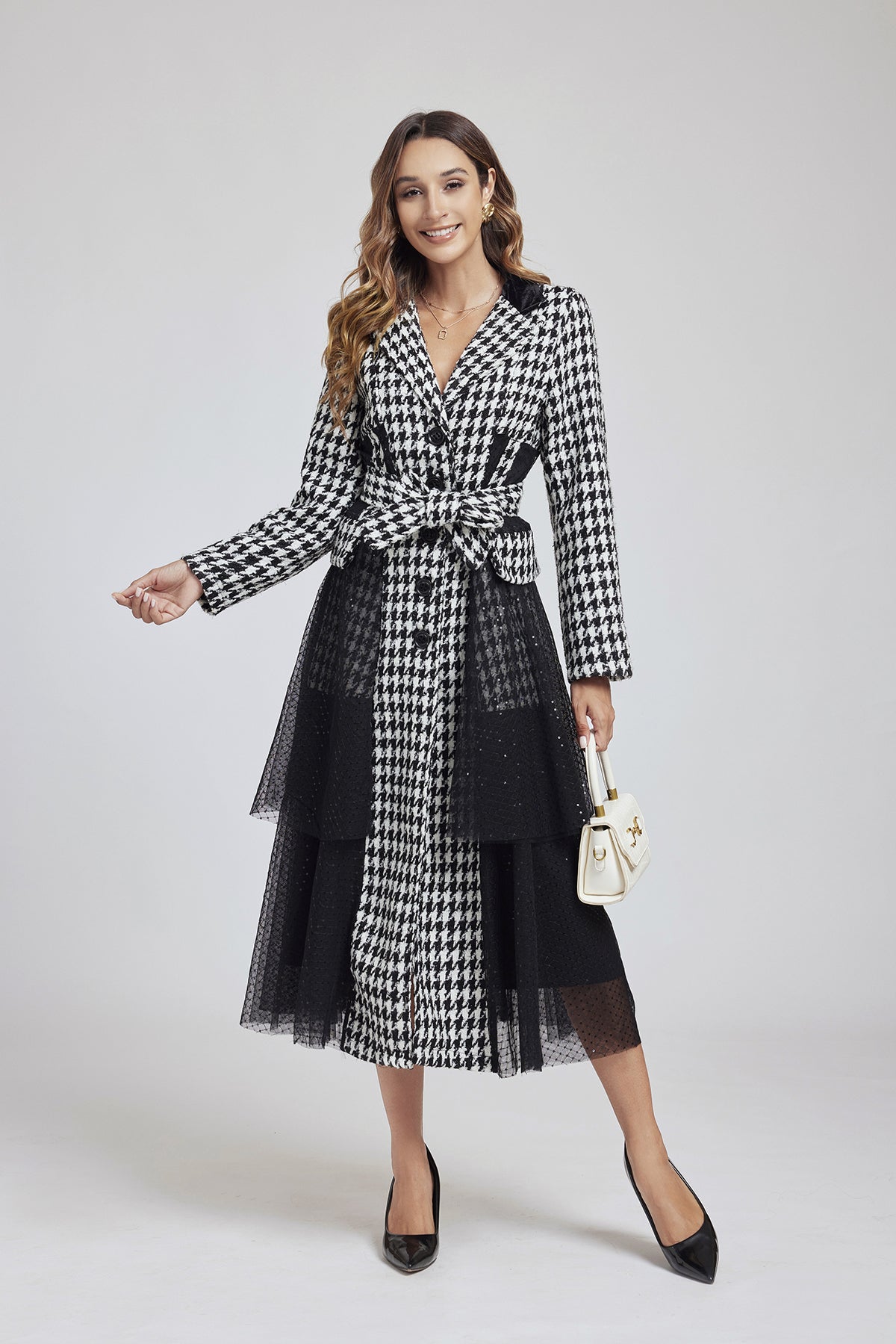 Women's 's Plaid Tweed Sequin Lace Dress
