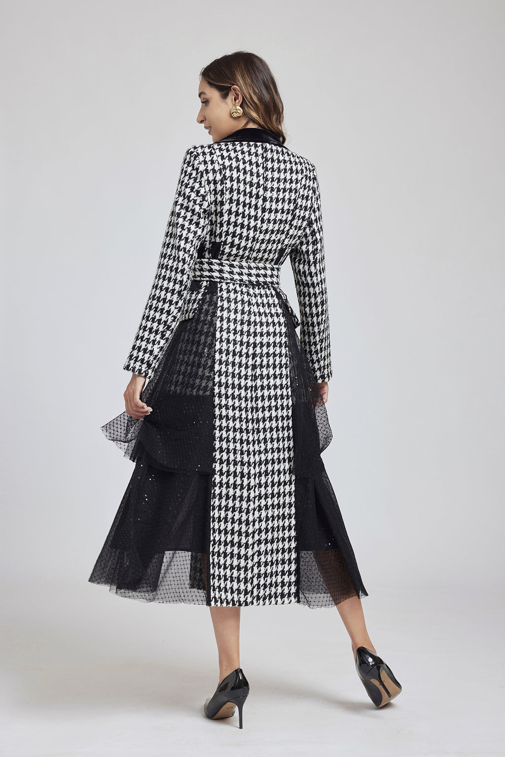 Women's 's Plaid Tweed Sequin Lace Dress