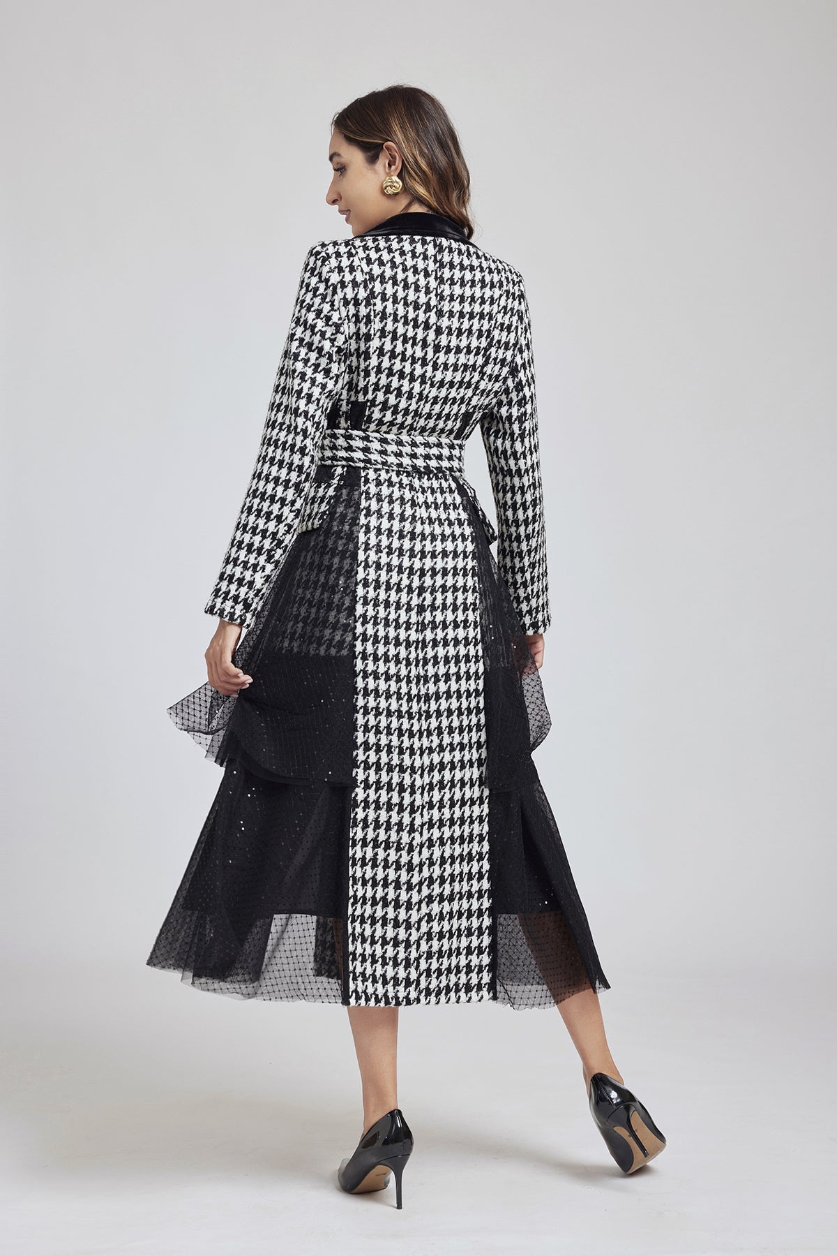 Women's 's Plaid Tweed Sequin Lace Dress