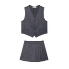 Women's Stripes Plaid Pleated Pantskirt Coordinated Two-Piece Set