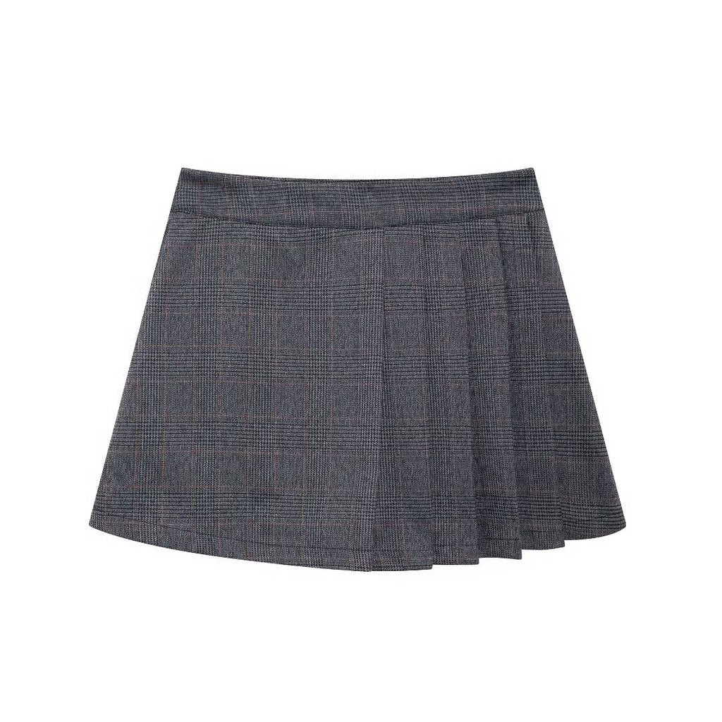 Women's Stripes Plaid Pleated Pantskirt Coordinated Two-Piece Set