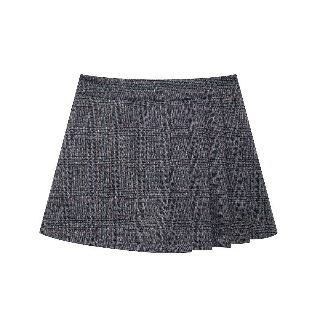 Women's Stripes Plaid Pleated Pantskirt Coordinated Two-Piece Set