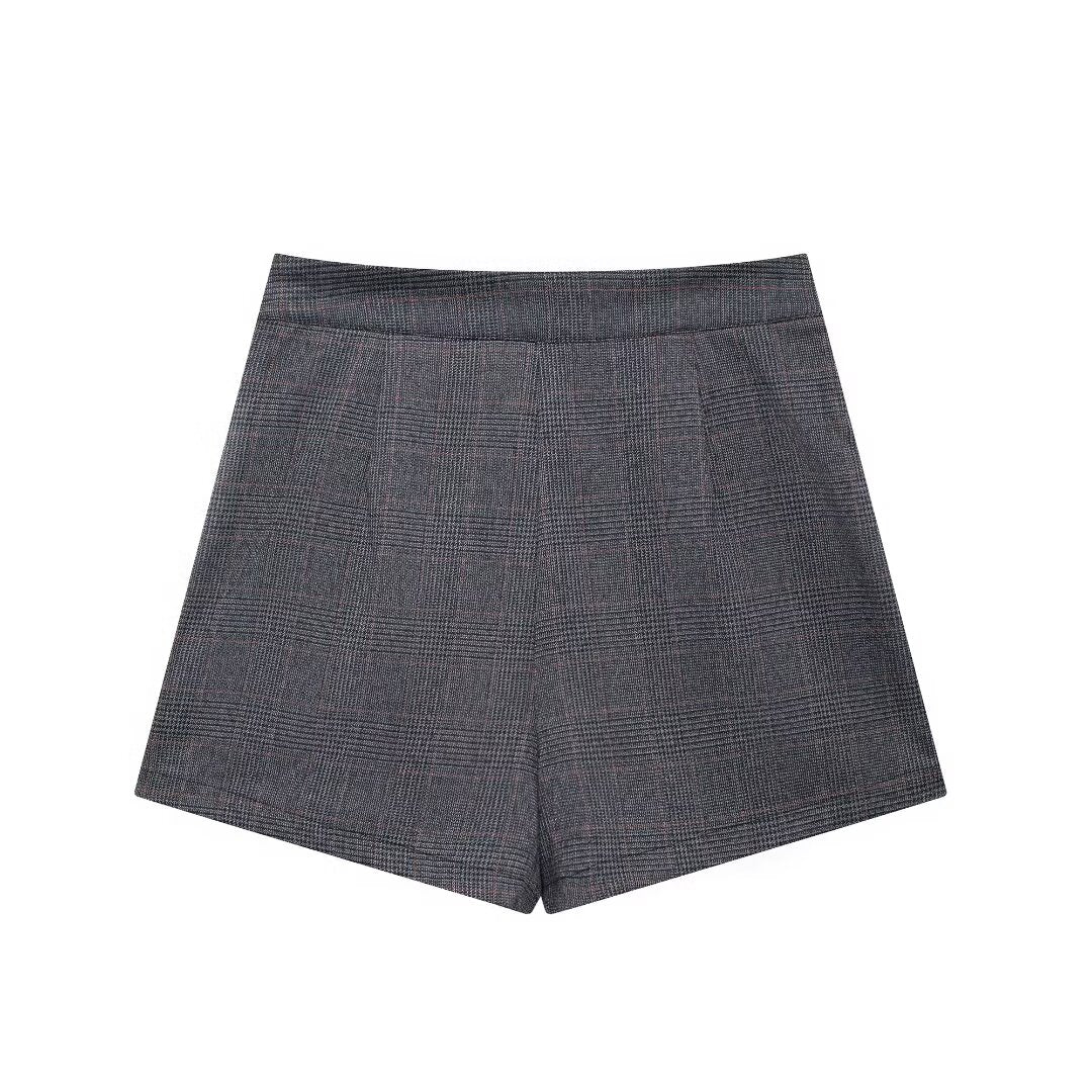 Women's Stripes Plaid Pleated Pantskirt Coordinated Two-Piece Set