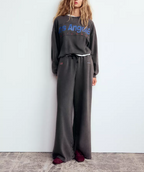 Fall Fashionable Printed Washed Sweatshirt Two-Piece Set