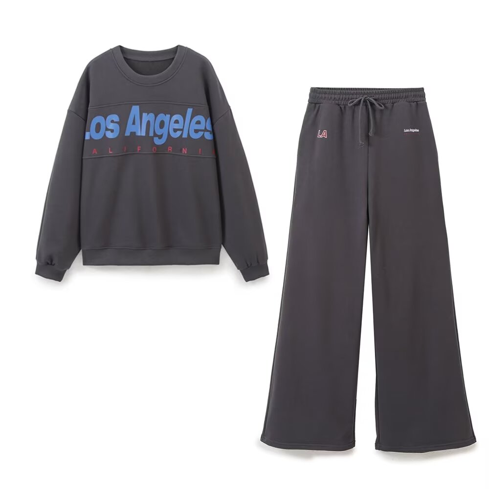 Fall Fashionable Printed Washed Sweatshirt Two-Piece Set