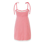 Sweet Pink Plaid Lace Band Slip Dress
