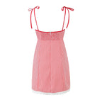 Sweet Pink Plaid Lace Band Slip Dress