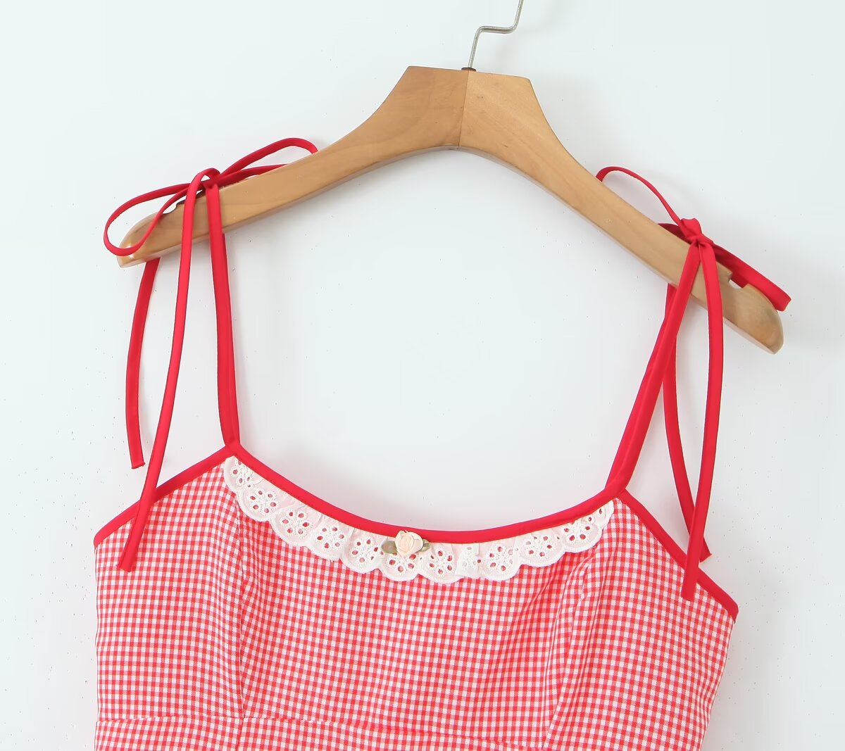 Sweet Pink Plaid Lace Band Slip Dress
