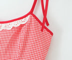 Sweet Pink Plaid Lace Band Slip Dress
