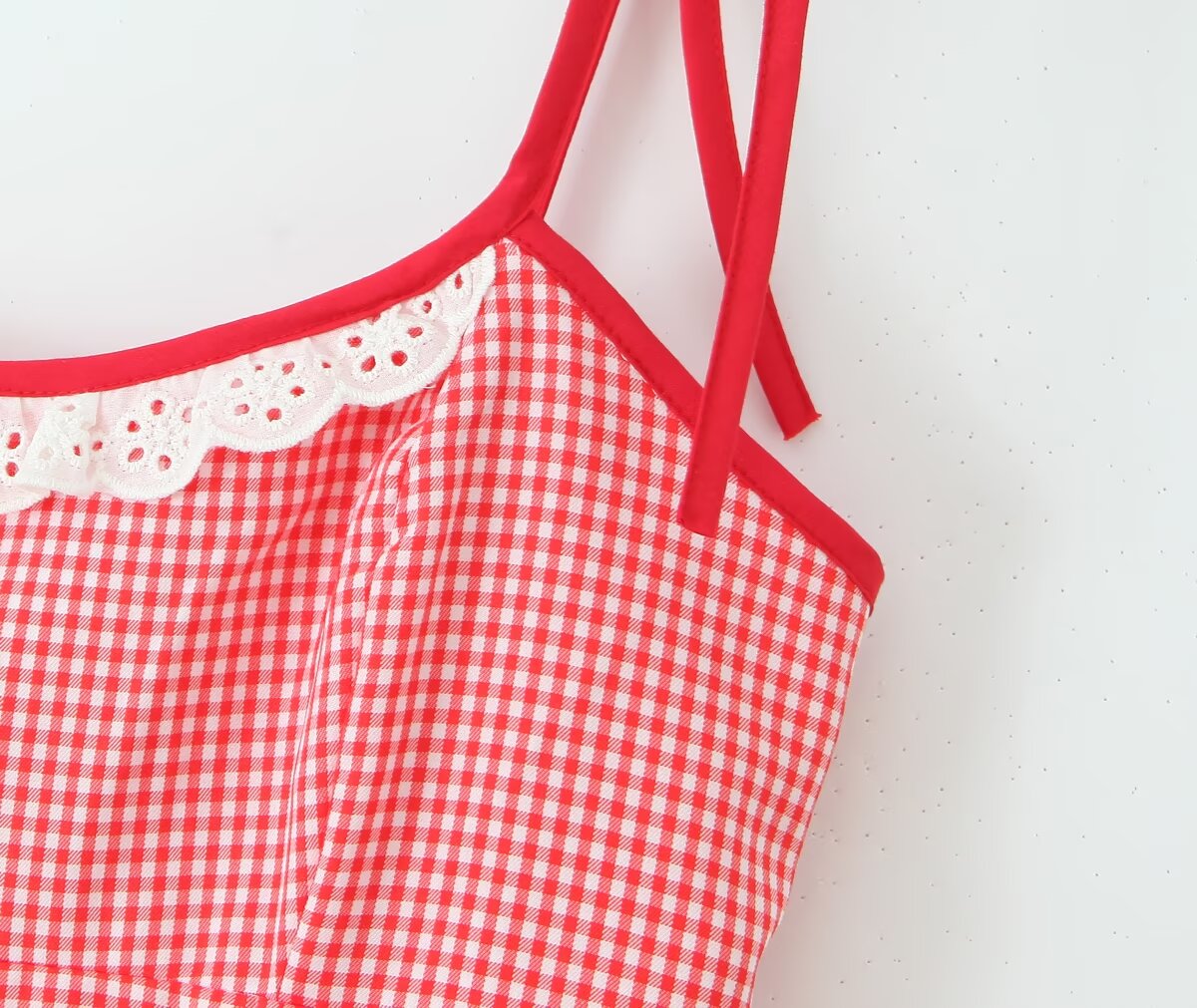 Sweet Pink Plaid Lace Band Slip Dress