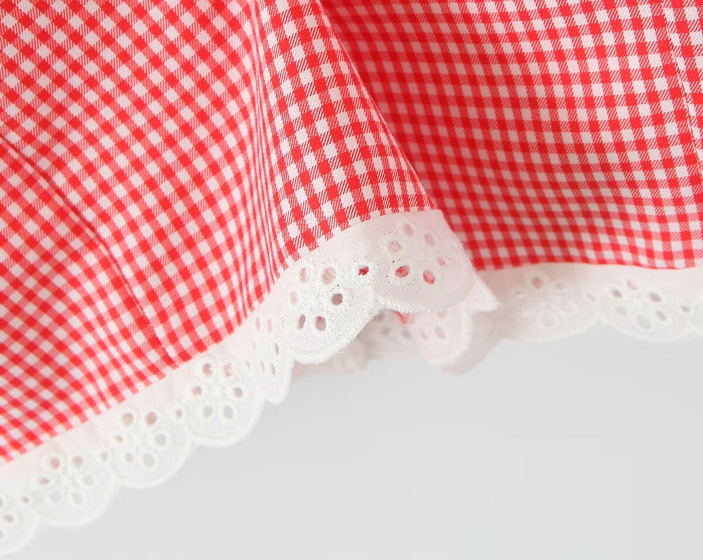Sweet Pink Plaid Lace Band Slip Dress