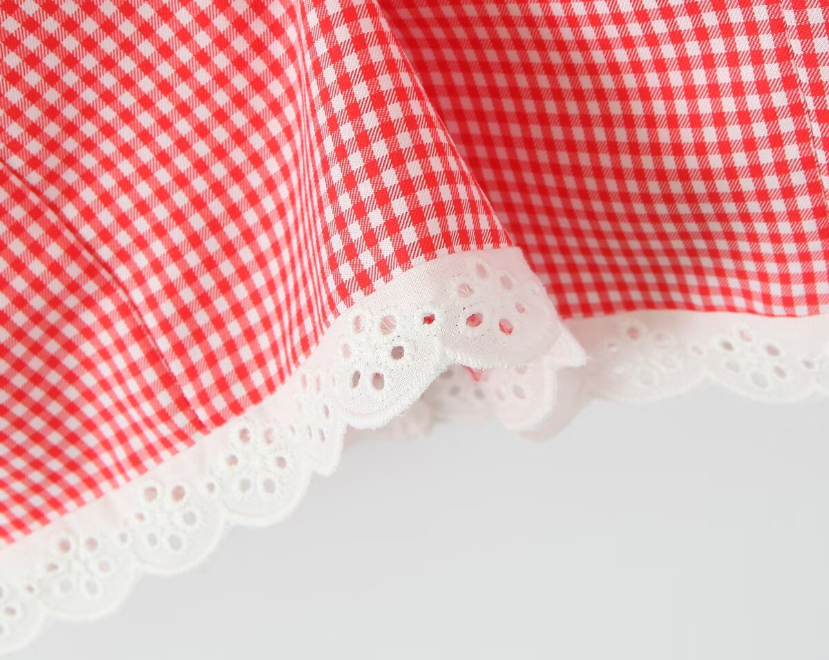 Sweet Pink Plaid Lace Band Slip Dress