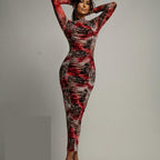 Floral Mesh Pleated Bodycon Dress