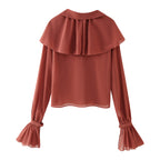 Women's Fall Women Clothing Stylish Simple Ruffled Chiffon Long Sleeve Top