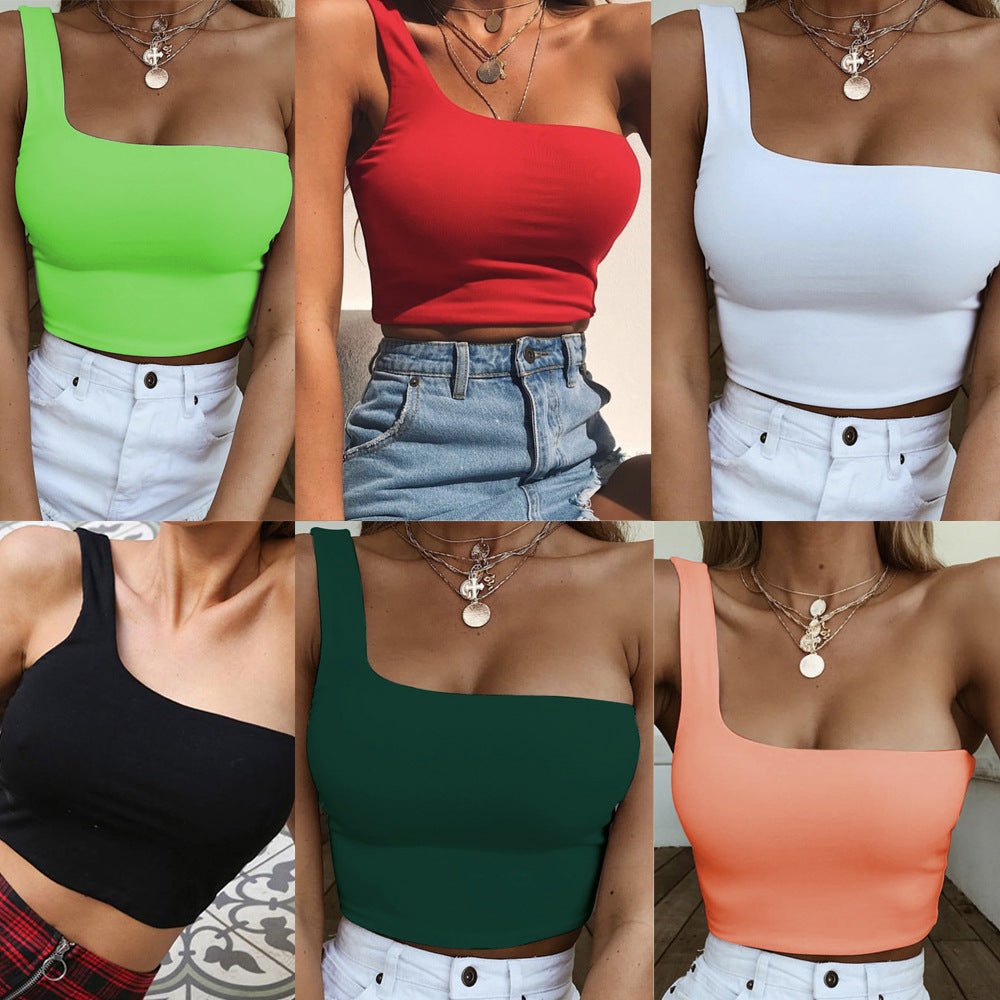 's Popular One Shoulder Cropped Top
