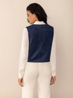 Blue Lace Embroidered Vest Coat