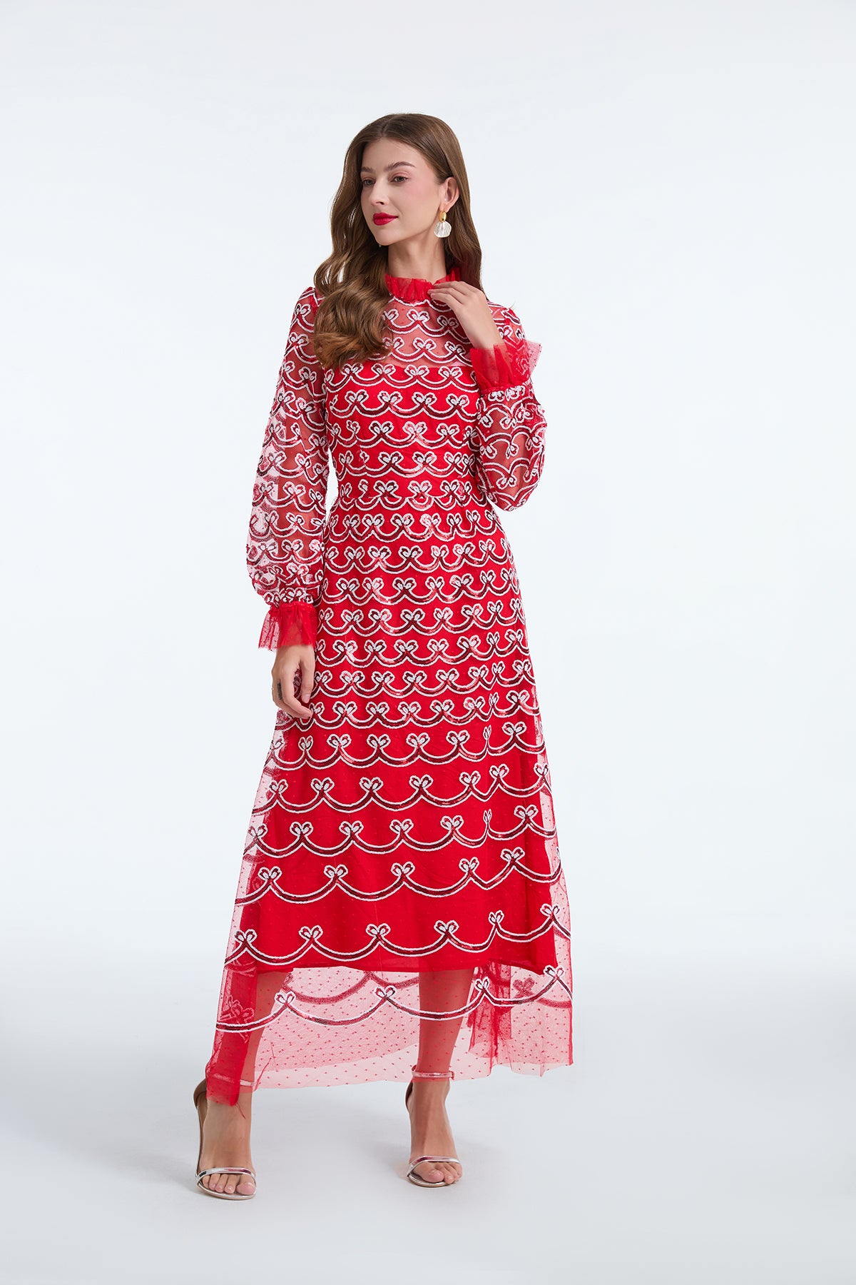 Women's 's Long-Sleeve Sequin A-Line Dress