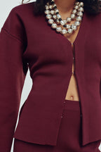 Women's Knit V-Neck Long-Sleeve Skirt Suit Two-Piece Set