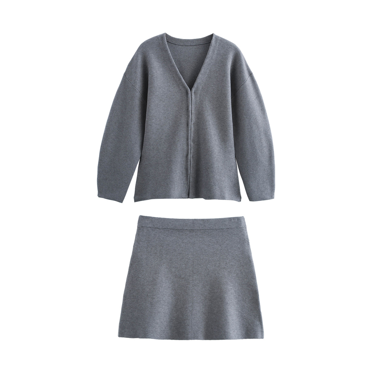 Women's Knit V-Neck Long-Sleeve Skirt Suit Two-Piece Set