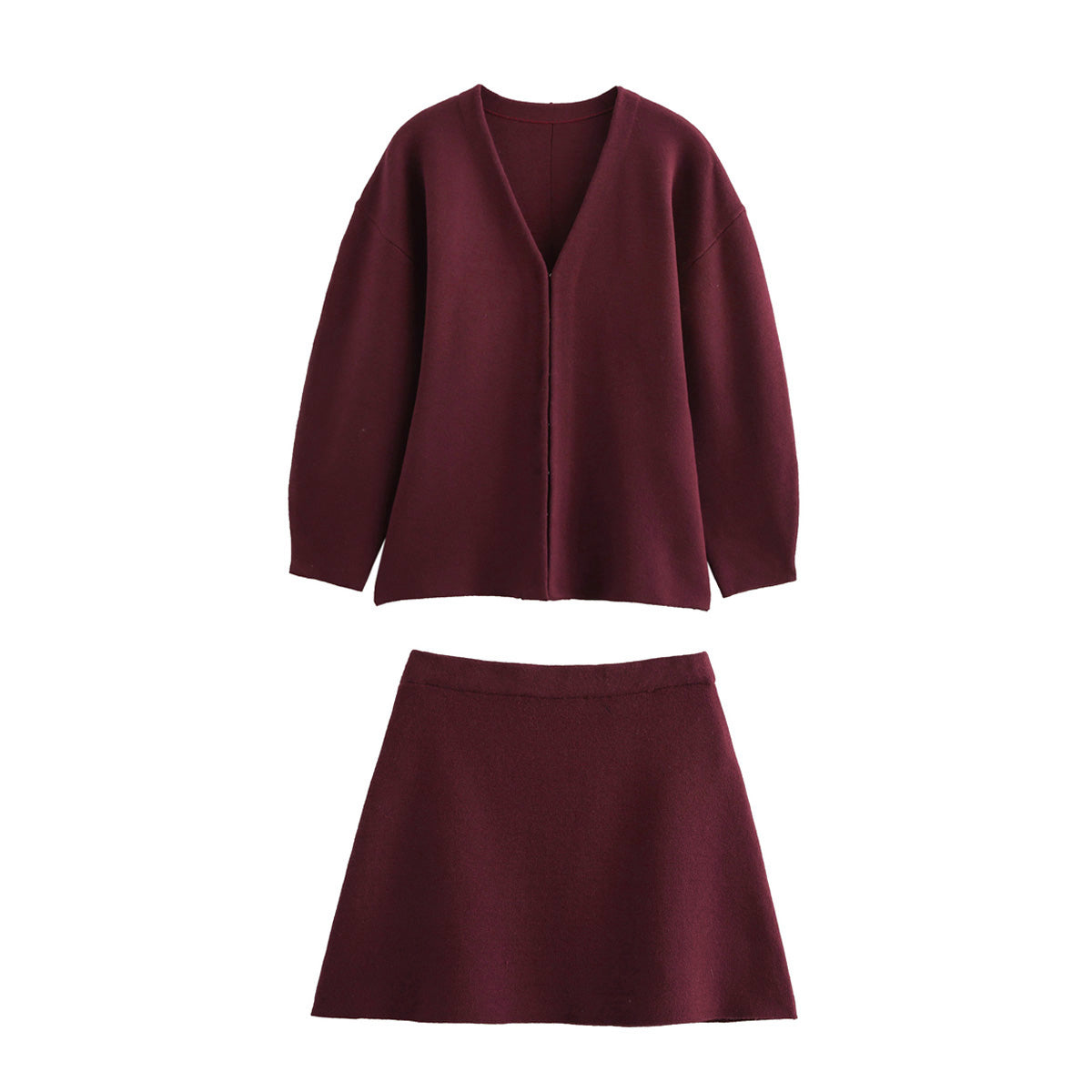 Women's Knit V-Neck Long-Sleeve Skirt Suit Two-Piece Set