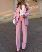 Women's Autumn Women Clothing Women Clothing Tuxedo Collar Blazer High Waist Loose Trousers